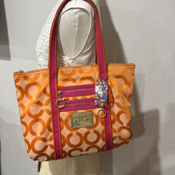 Coach OP Poppy Persimmon and Fuchsia  Tote Bag - Picture 3 of 6